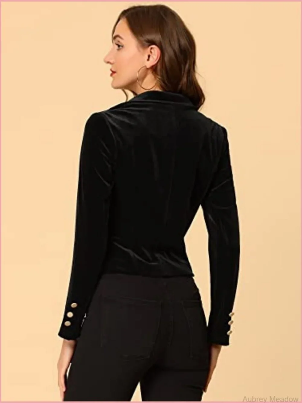 Women's 1 Button Velvet Blazer Lapel Crop Suit Jacket